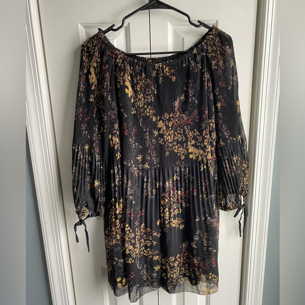 Wilfred Womens Black Pleated Floral Print 3/4 Sleeve Dress Size Small